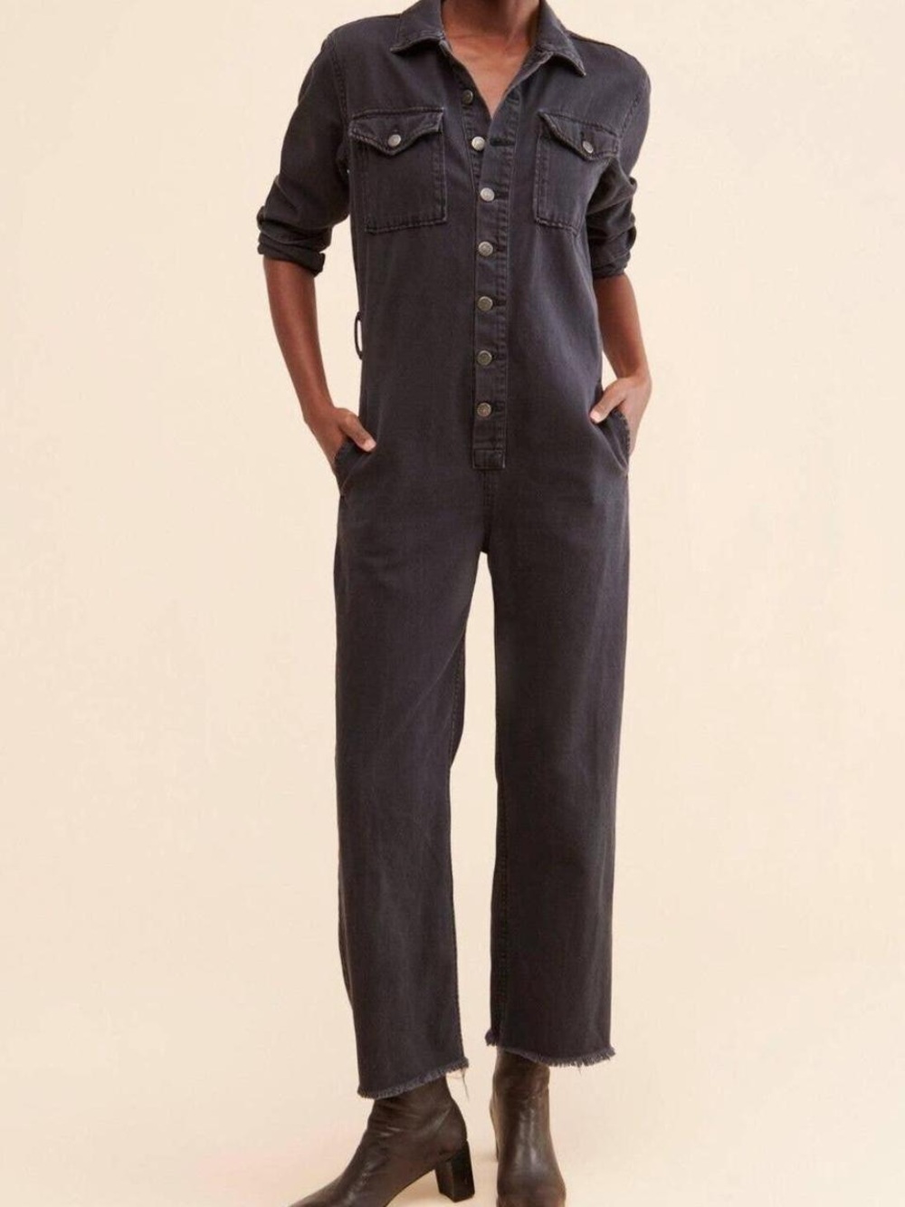 Boyish Anthropologie The Guy Denim Utility Washed Black Jumpsuit Size Medium